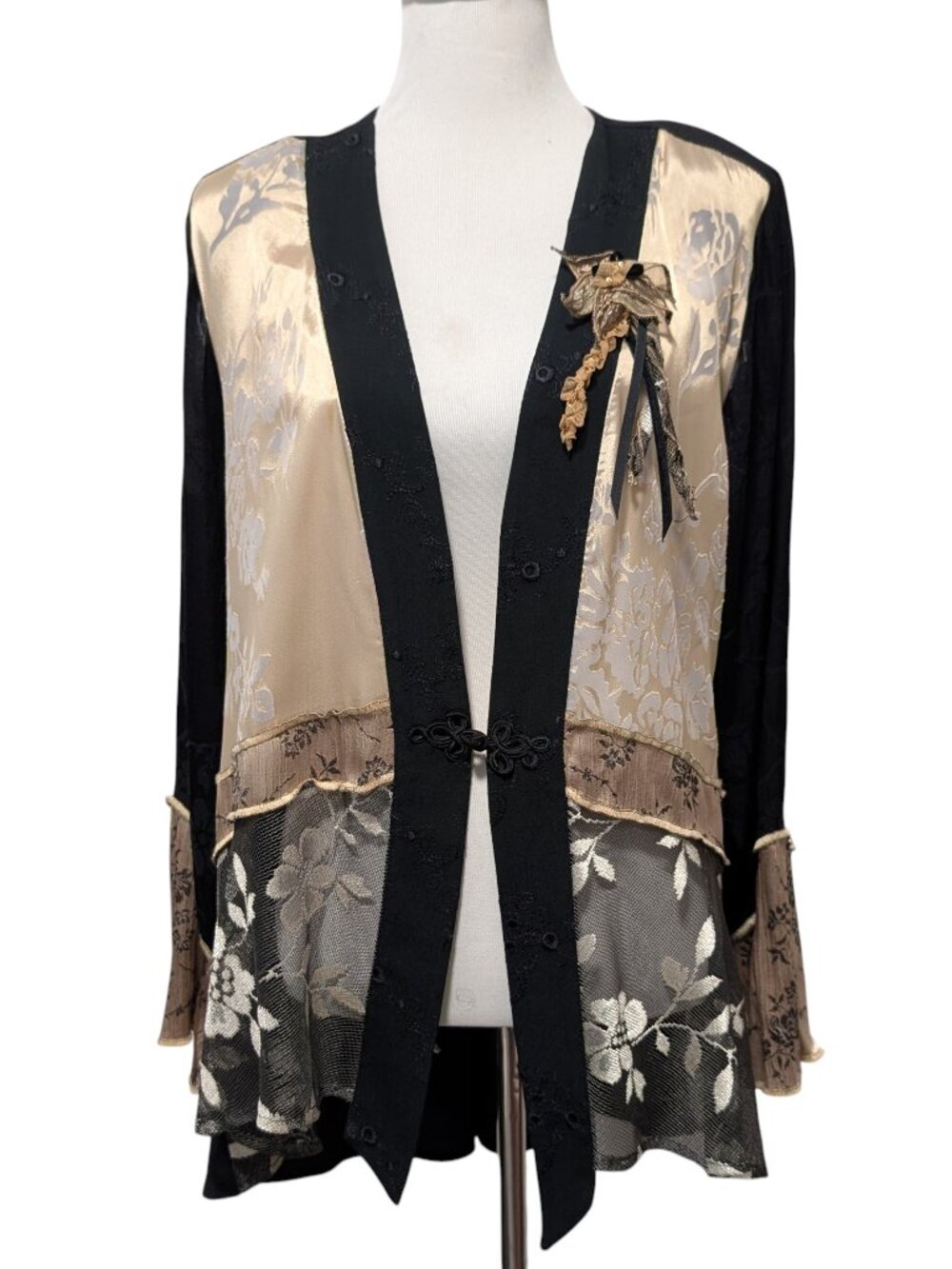 Spencer Alexis Womens Vtg Sz 1X Asian Style Floral Bell Sleeve Kimono Jacket Top